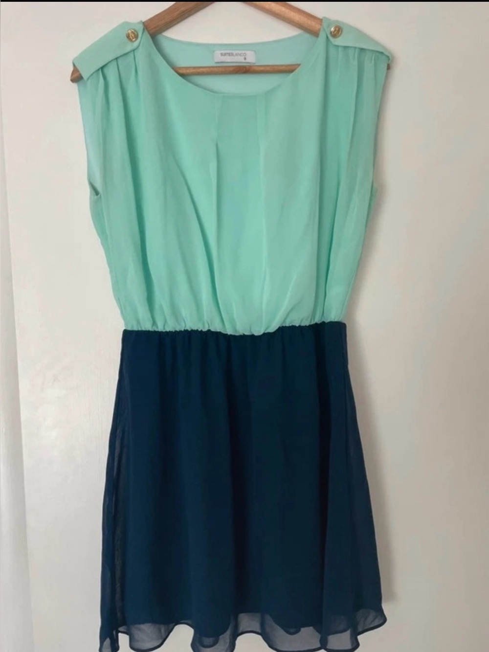 SuiteBlanco Mint Navy Colorblock Chiffon Dress S